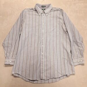 Surrey Mens LS Button Shirt 18.5 34-35 Blue Striped/Single Needle Tailoring